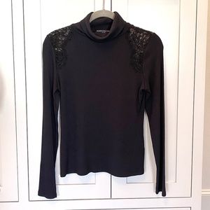 Black Ribbed Turtleneck + Lace | XS
